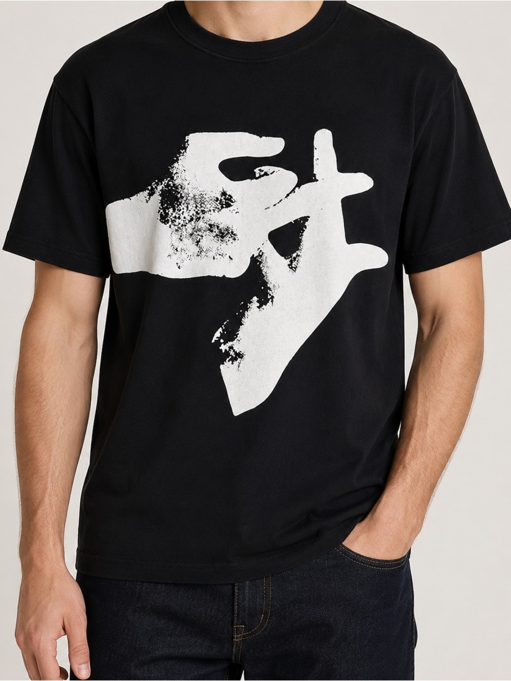 Gildan Black Short-Sleeve Tee with White Hand Graphic
